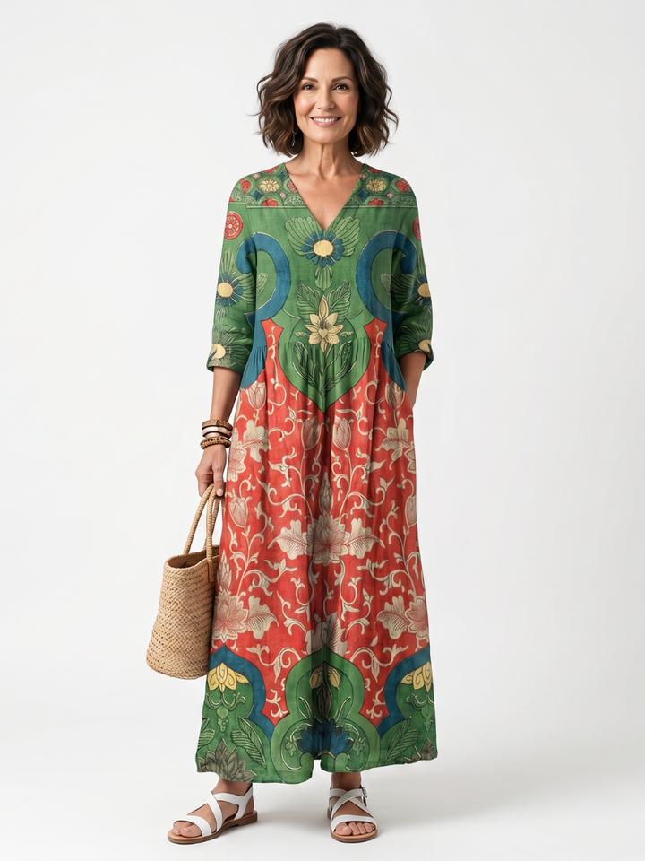 Marlowe | Mixed Print V-Neck Midi Dress