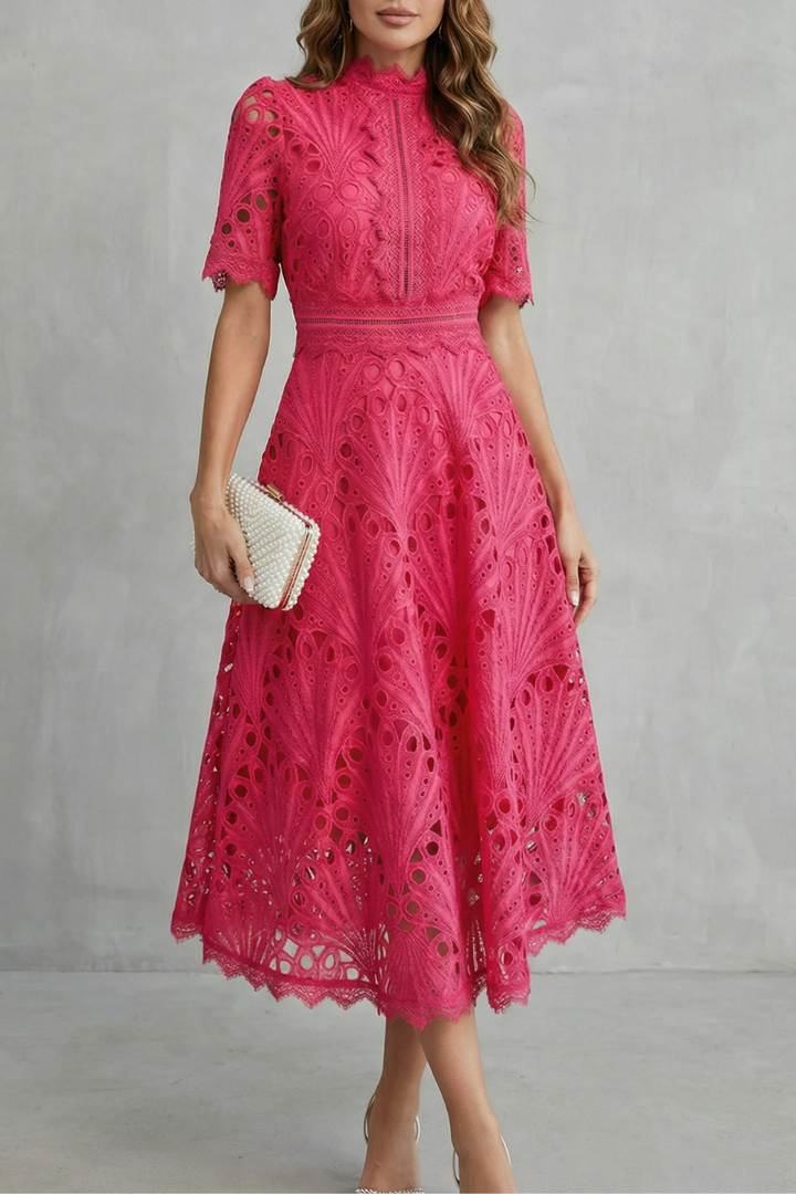 Annalise | Openwork High-Neck Midi Dress