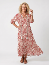 Maisie | Ornate Print Tassel-Tie Midi Dress