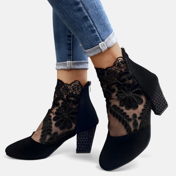 Linnea | Floral Lace Heeled Ankle Boots