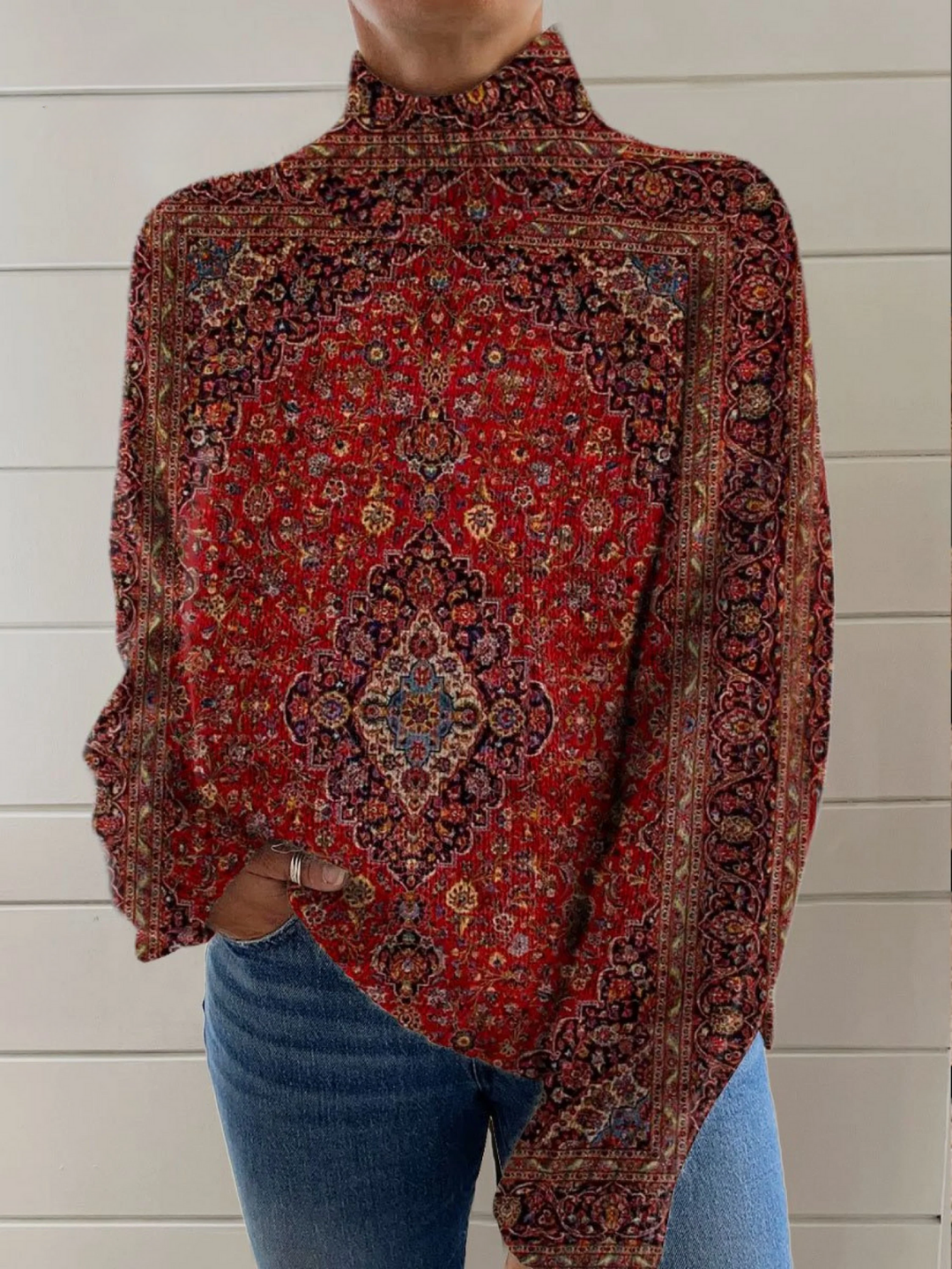 Dahlia | Ornate Print Roll-Neck Jumper