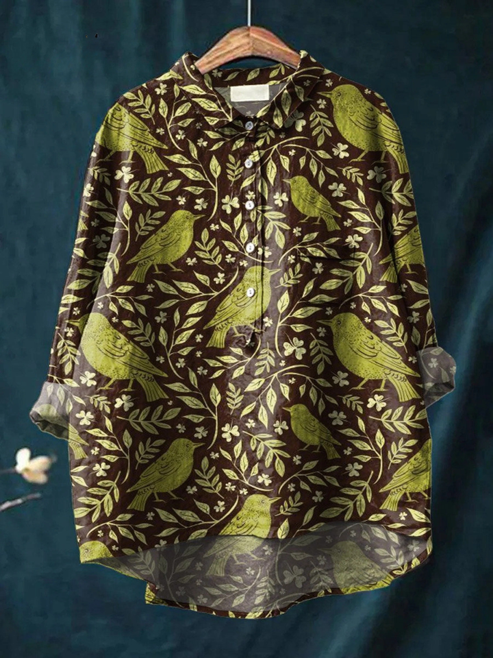 Hattie | Botanical Bird Print Casual Shirt
