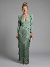 Marla | Long Sleeve Fringe Midi Dress