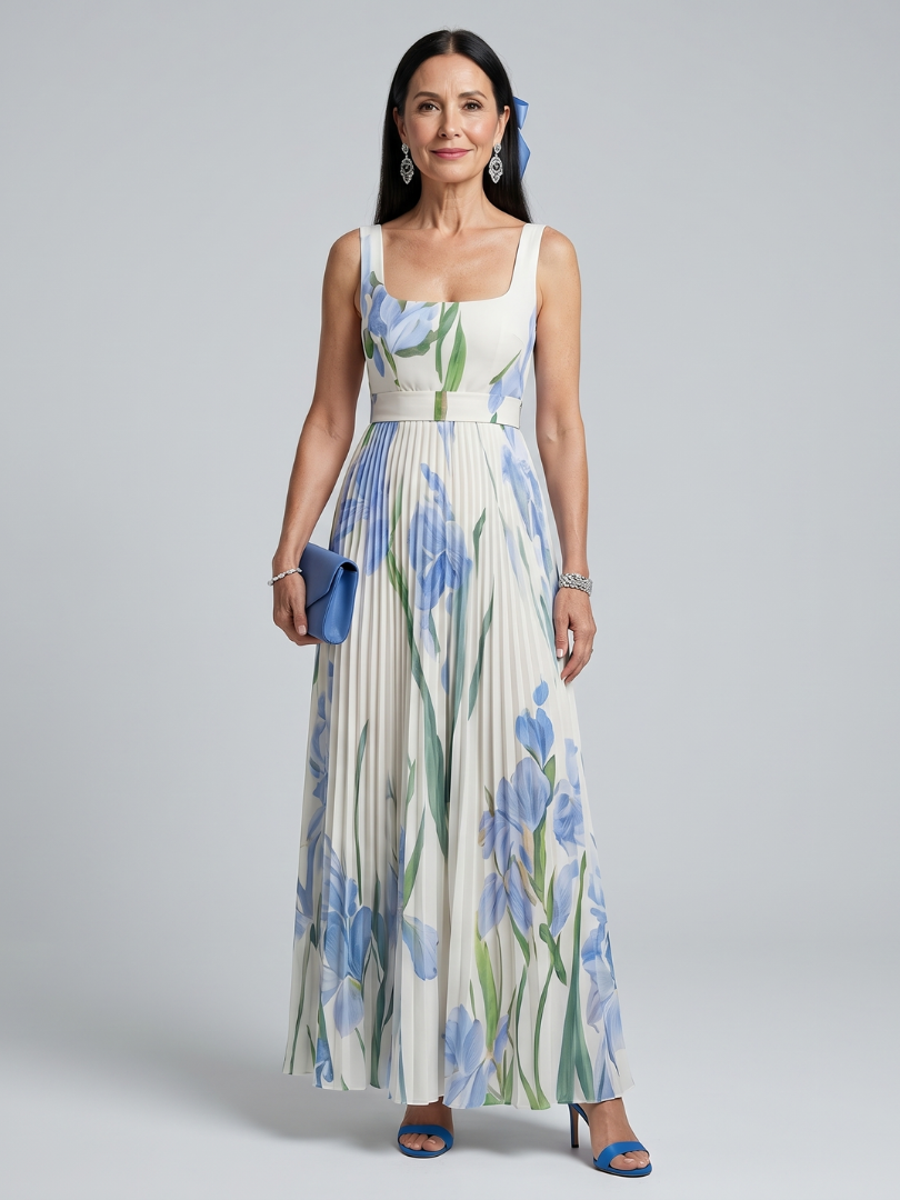 Emmeline | Floral Square-Neck Midi Dress