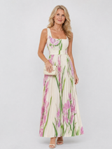 Melody | Pleated Floral Square-Neck Dress