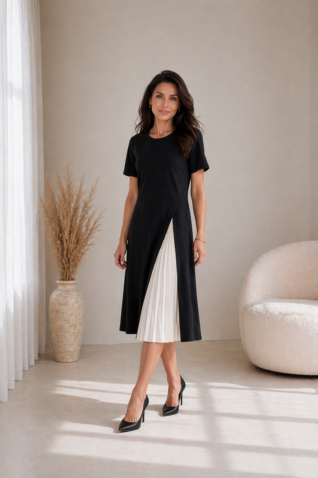 Milena | Pleated Panel Midi Dress