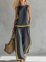 Winona | Contrast-Trim Wide-Leg Two-Piece Set