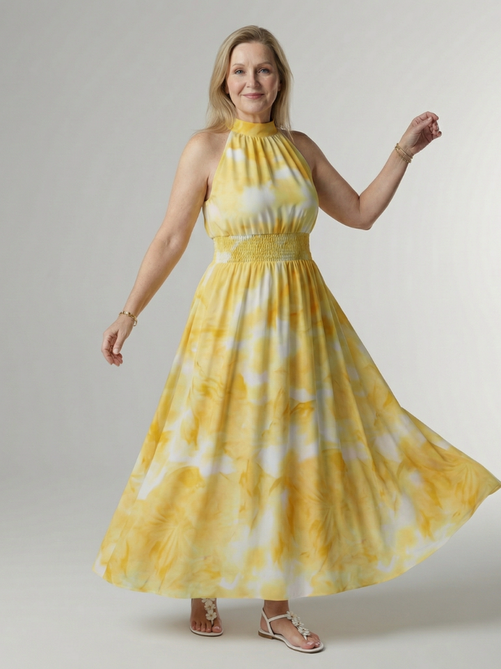 Elaine | Gathered Halter Midi Dress