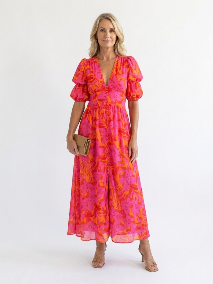 Piper | Floral Puff Sleeve Midi Dress
