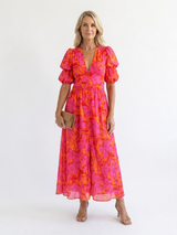 Piper | Floral Puff Sleeve Midi Dress