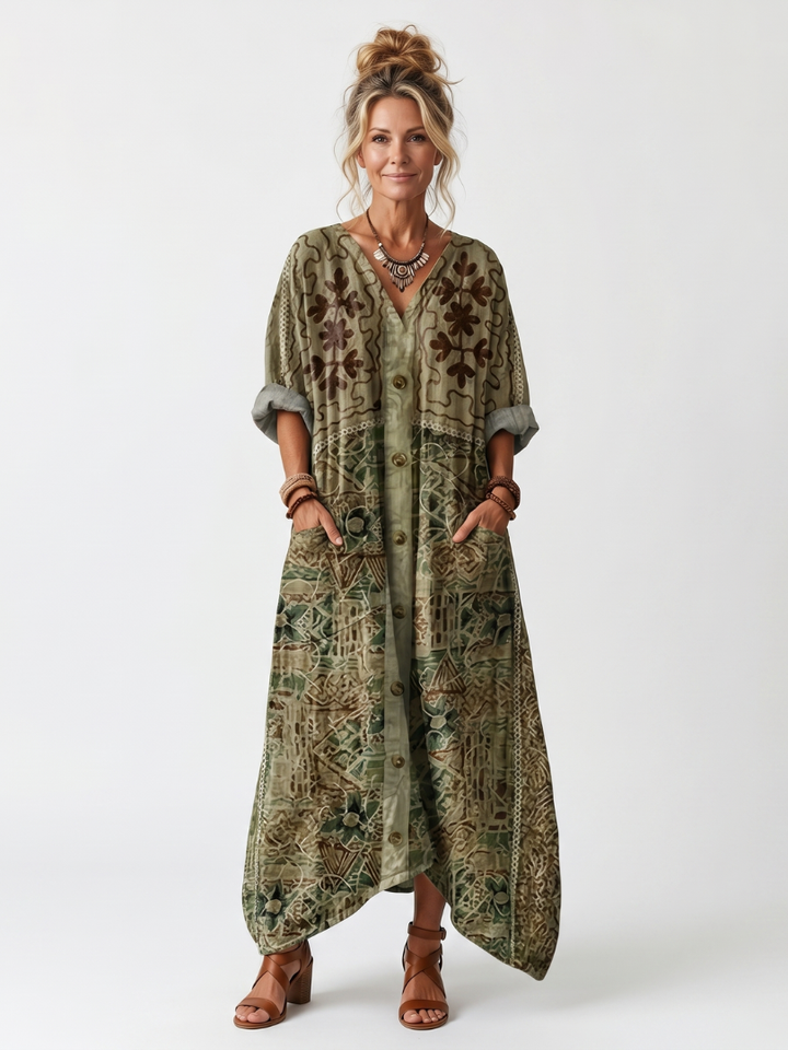 Thalia | Button-Front Oversized Pocket Midi Dress