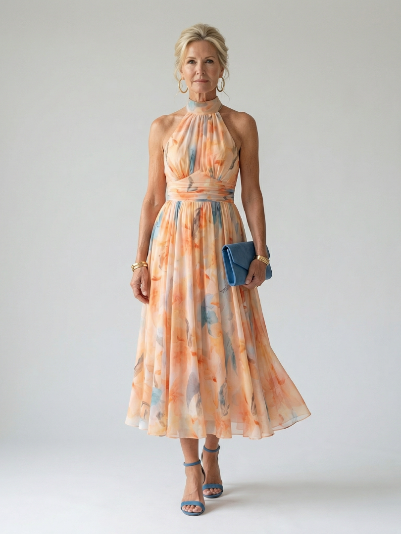 Belinda | Flowing Halter Midi Dress