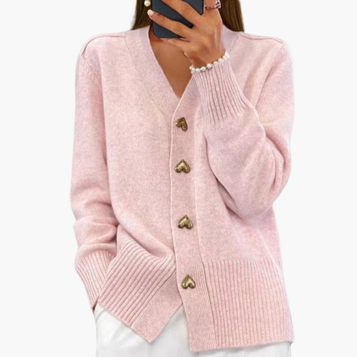 Loretta | Refined Heart-Button Cardigan