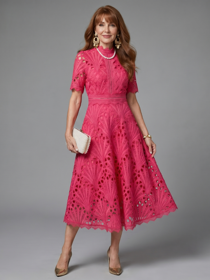 Guinevere | Fitted-Waist Eyelet Midi Dress