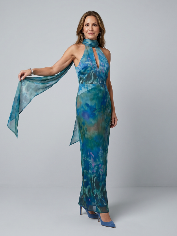 Evelyn | Keyhole Halter Maxi Dress