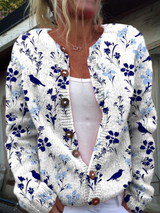 Juniper | Floral Bird-Print Button-Front Cardigan