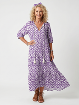 Heather | Printed Tassel-Tie Midi Dress