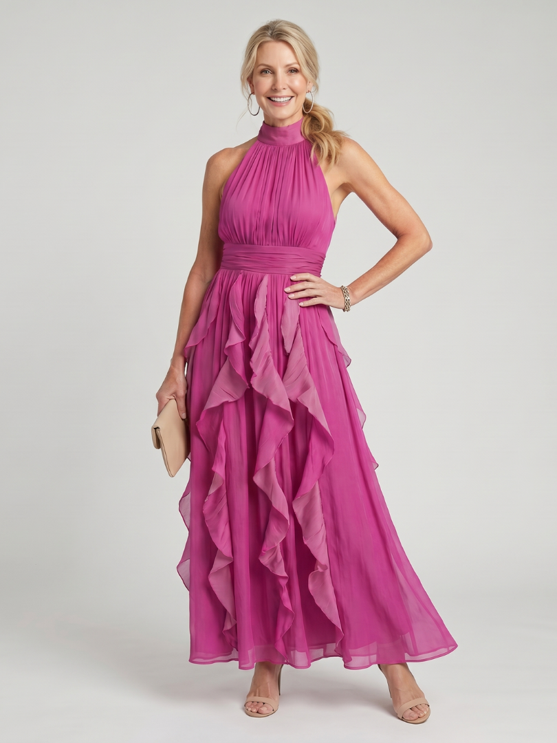 Amara | High-Neck Ruffle Maxi Dress