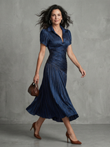 Margery | Pleated Waistline Stripe Midi Dress