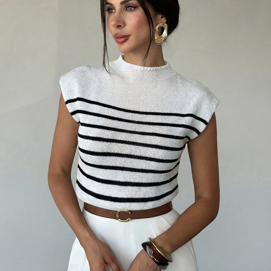 Rose | Striped Mock-Neck Knit Top