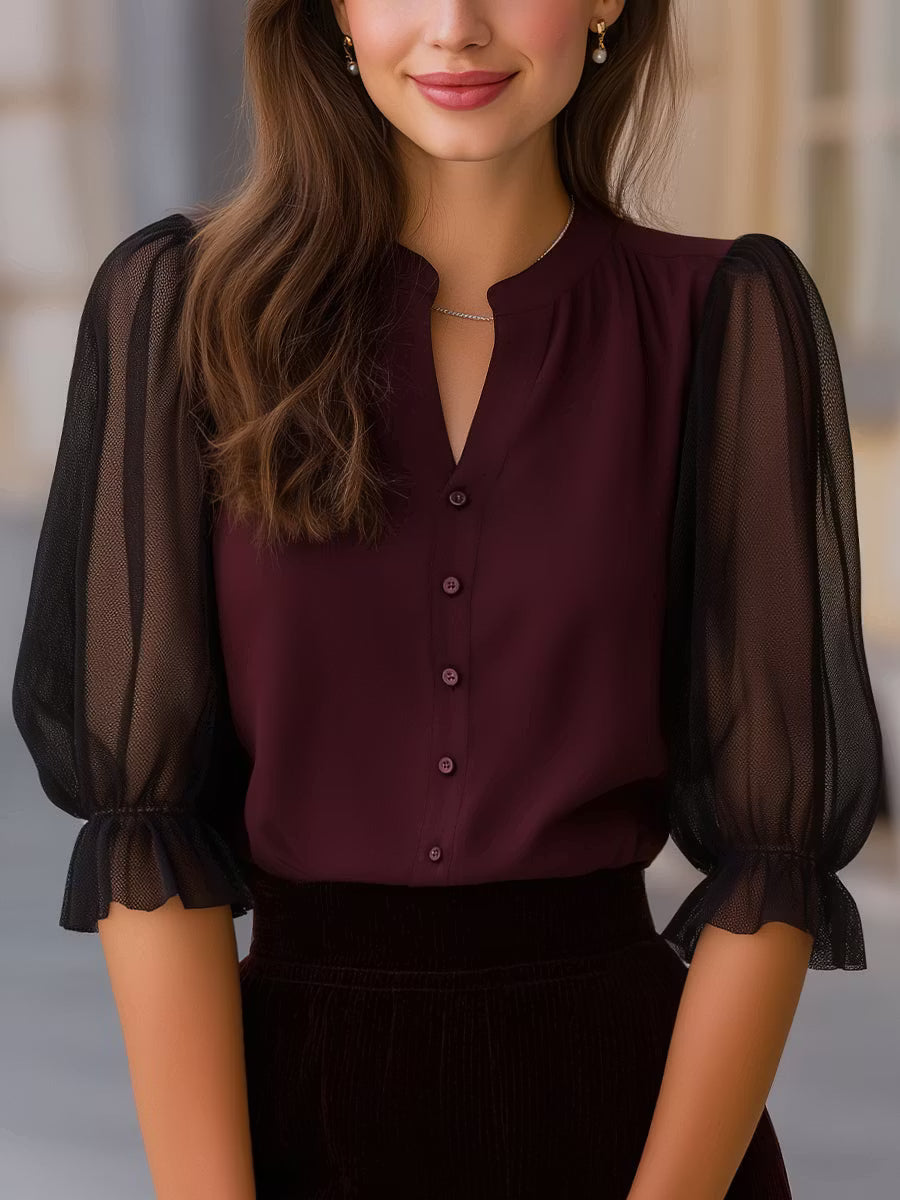 Fabienne | Sheer Puff-Sleeve Button Blouse