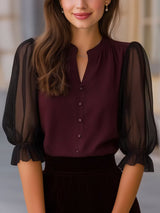 Fabienne | Sheer Puff-Sleeve Button Blouse
