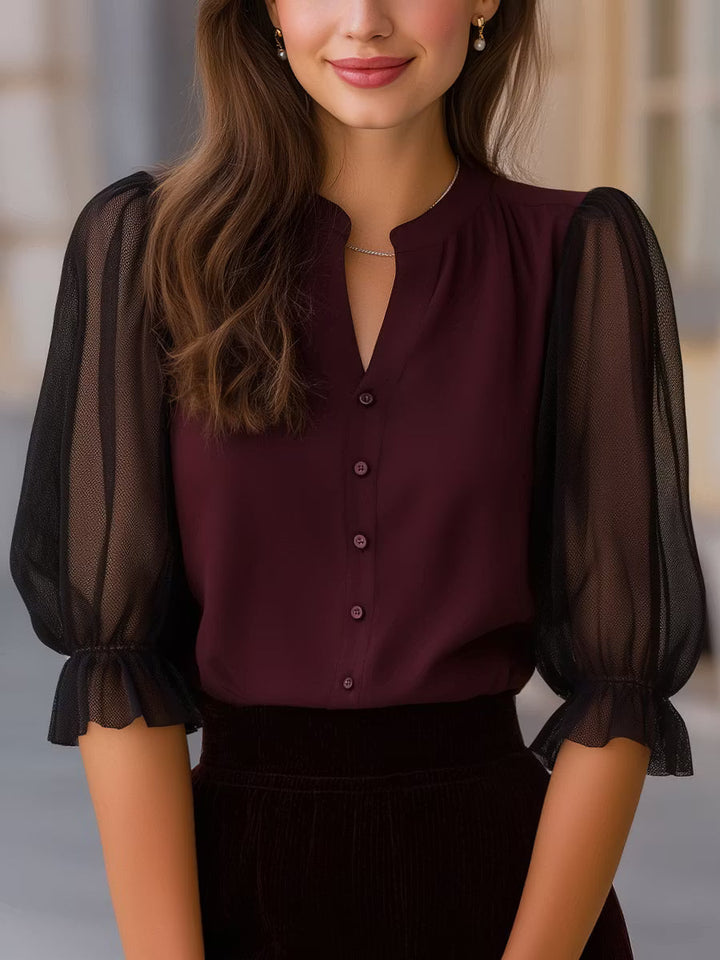 Fabienne | Sheer Puff-Sleeve Button Blouse