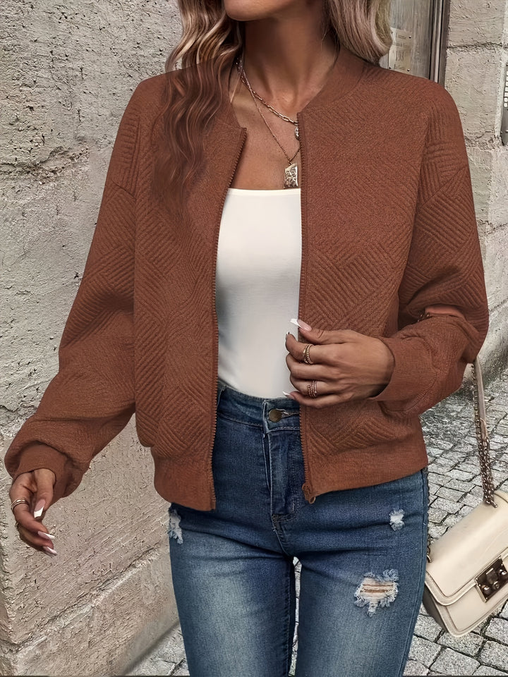 Delia | Textured Zip-Up Bomber Jacket