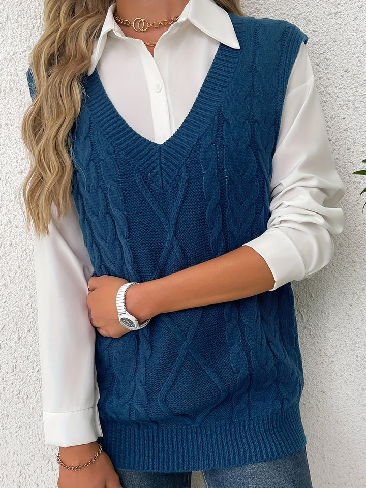 Vivian | Cable-Knit V-Neck Sweater Vest