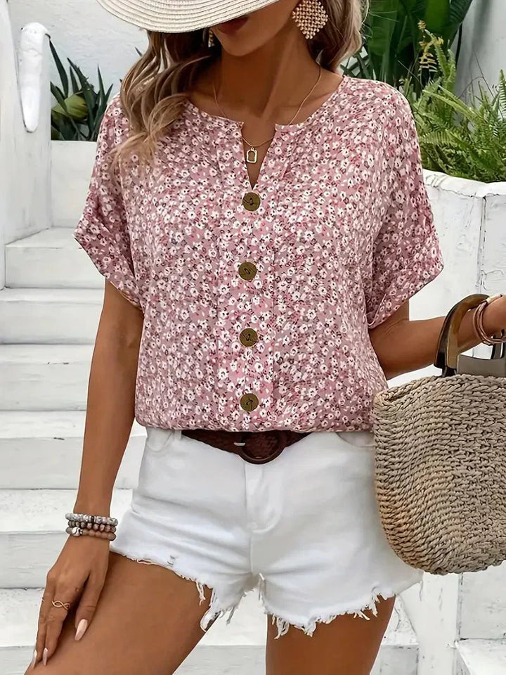Nancy | Floral Notch-Neck Blouse