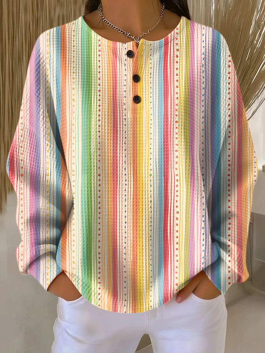 Miranda | Striped Button-Neck Top