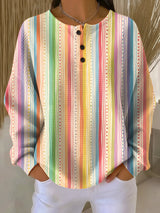 Miranda | Striped Button-Neck Top
