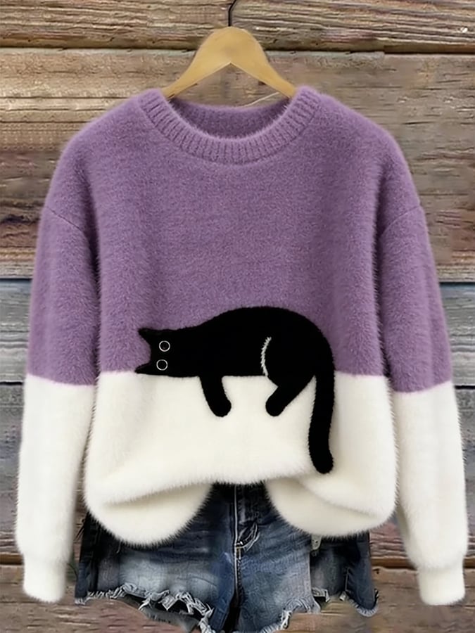 Lottie | Cosy Cat-Print Oversized Jumper