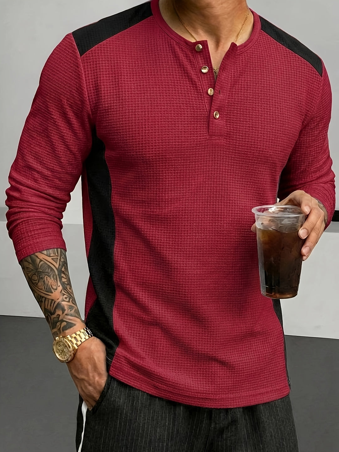 Bryce | Textured Contrast Henley Shirt