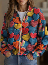 Heidi | Heart-Print Zip Jacket