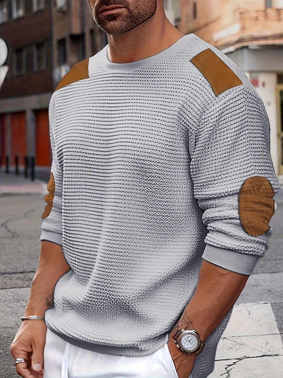 Barnaby | Textured Elbow-Patch Jumper