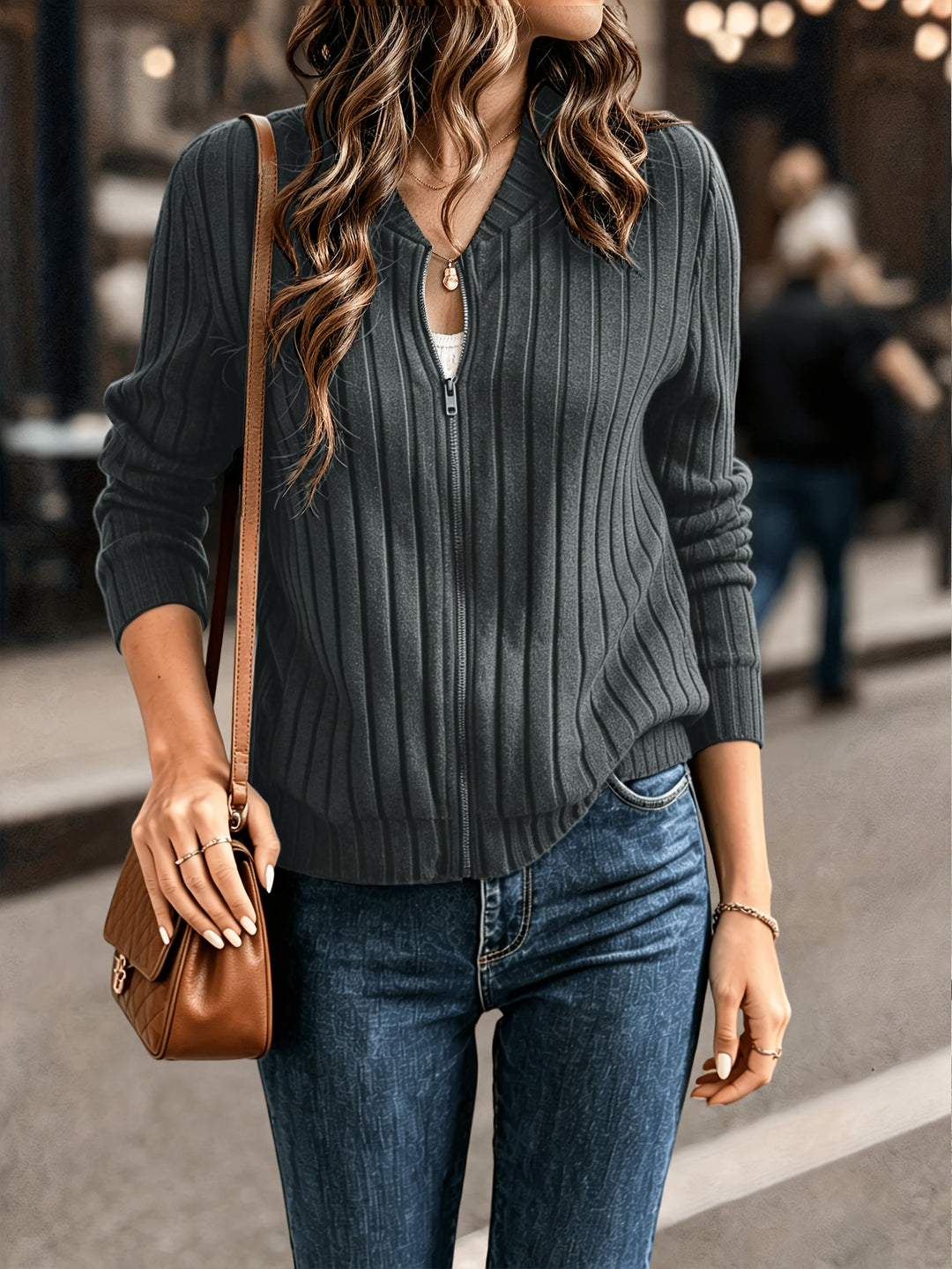 Adeline | Ribbed Zip-Up Jacket