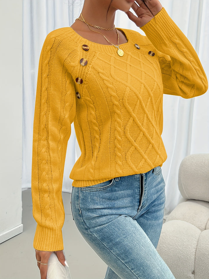 Eleanora | Cable-Knit Button-Trim Jumper