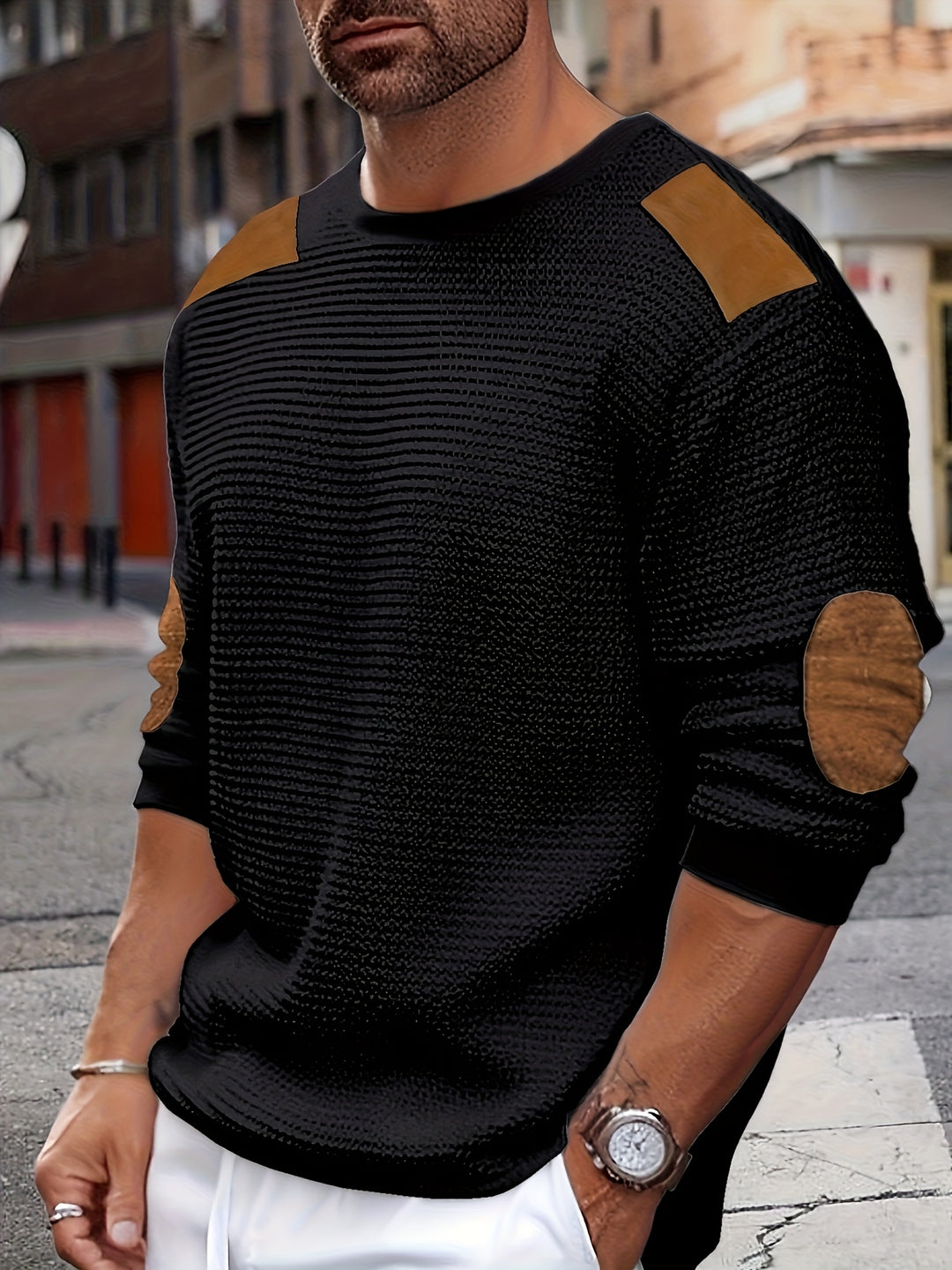 Barnaby | Textured Elbow-Patch Jumper