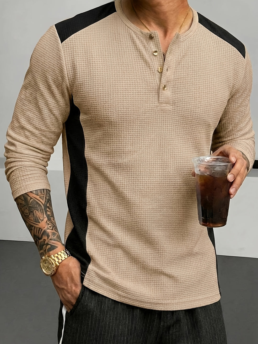 Bryce | Textured Contrast Henley Shirt