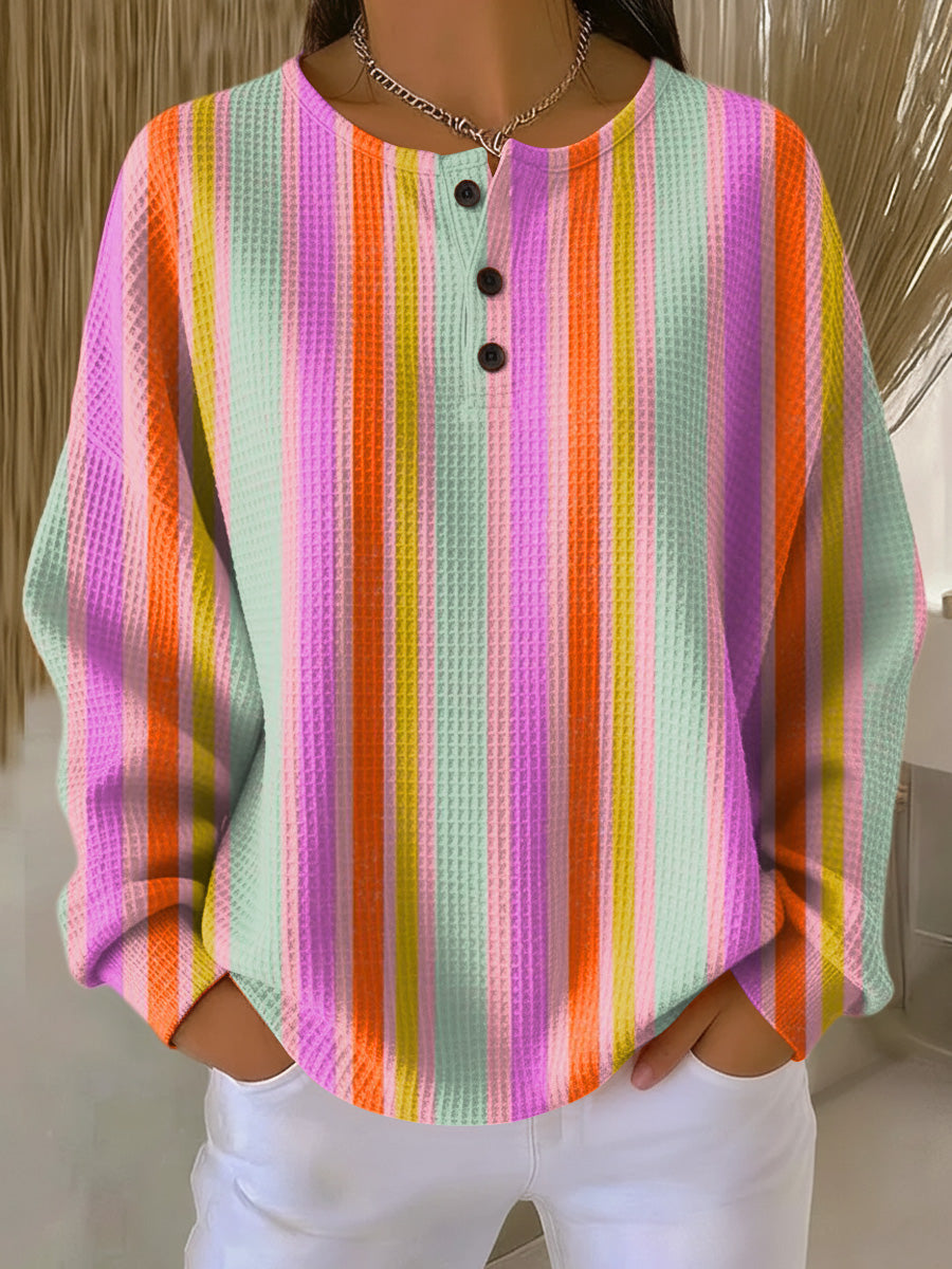 Greta | Striped Button-Neck Top
