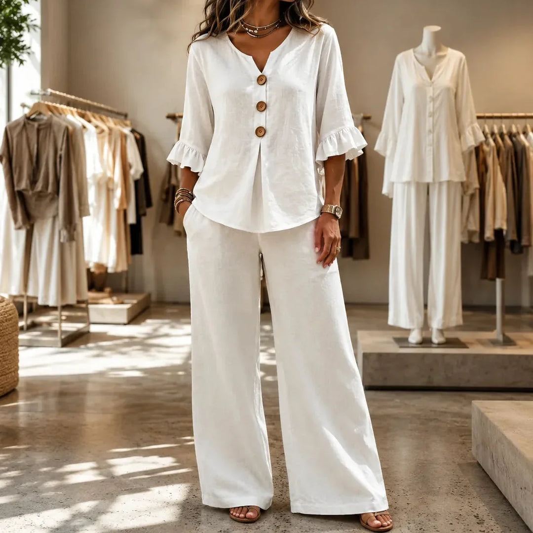Cecile | Ruffle-Sleeve Wide-Leg Two-Piece Set