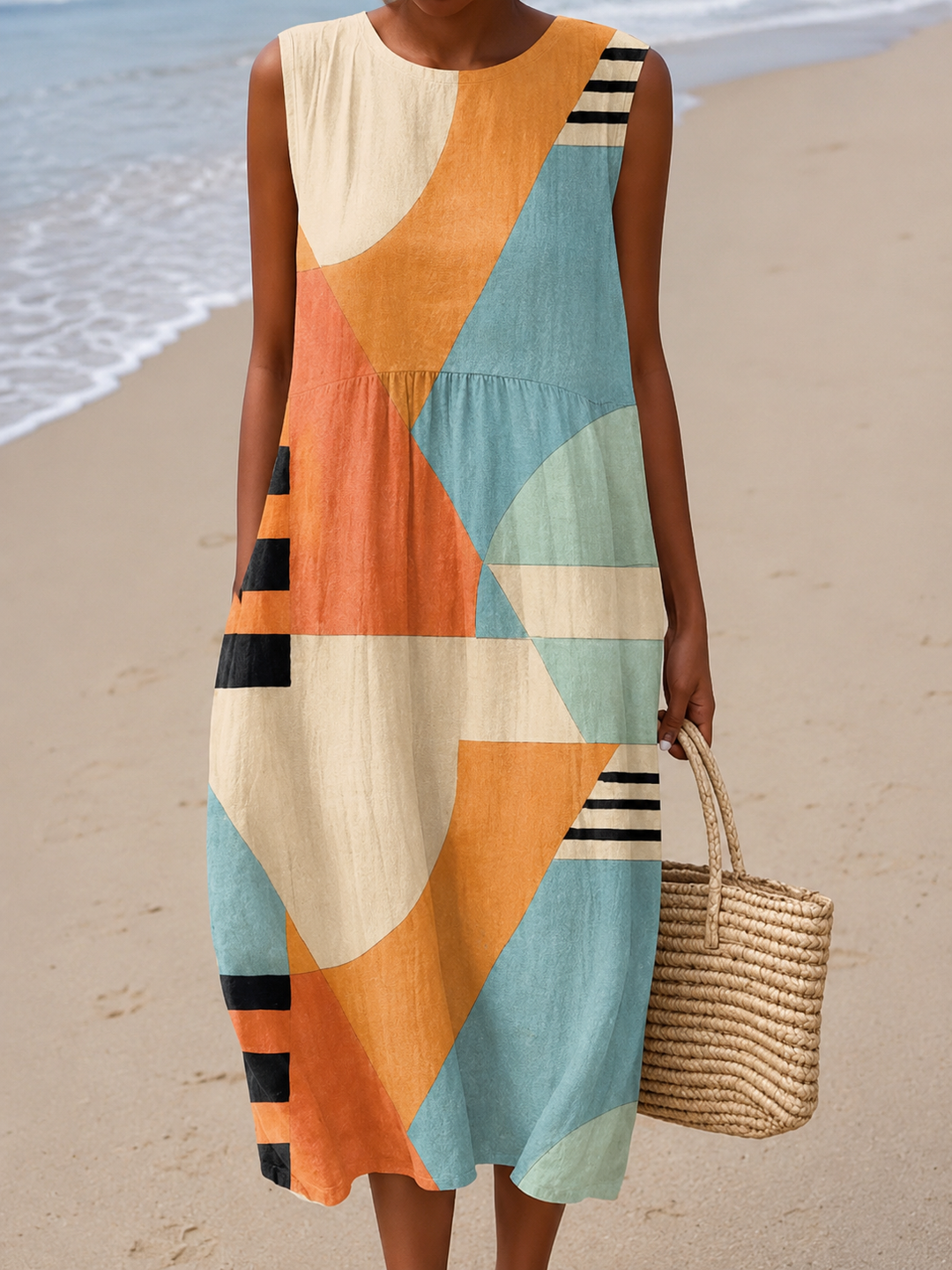 Romilly | Geometric Sleeveless Midi Dress