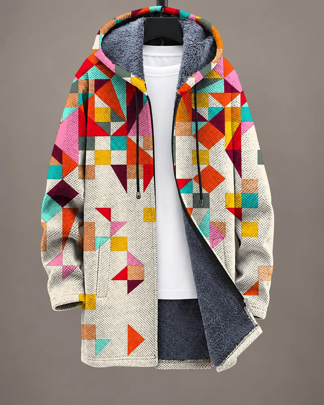 Rhett | Geometric Fleece-Lined Hooded Jacket