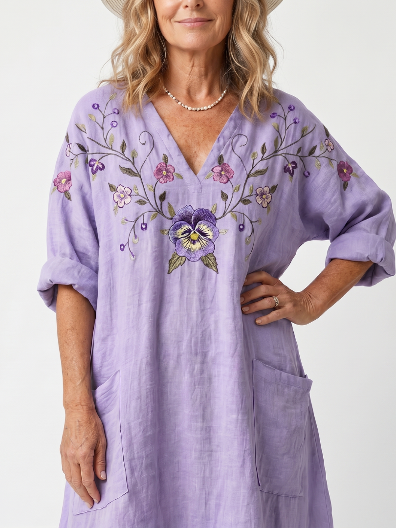 Ottilie | Floral Embroidered Pocket Midi Dress