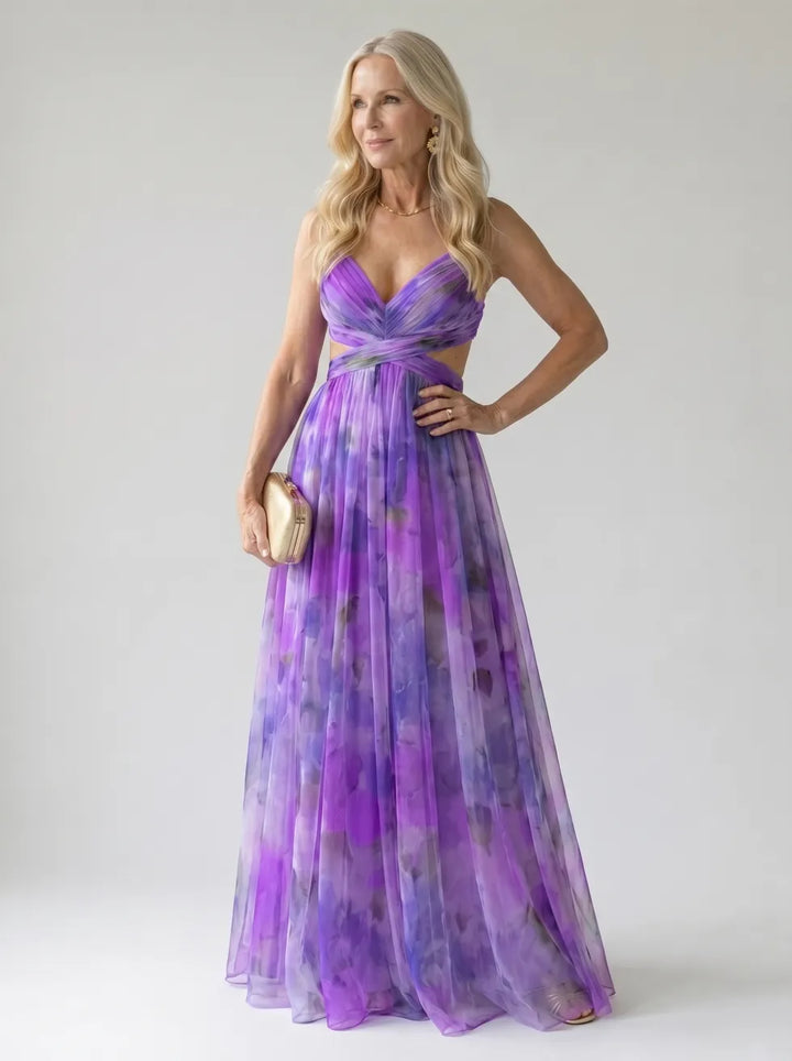 Aveline | Flowing Watercolour Maxi Dress