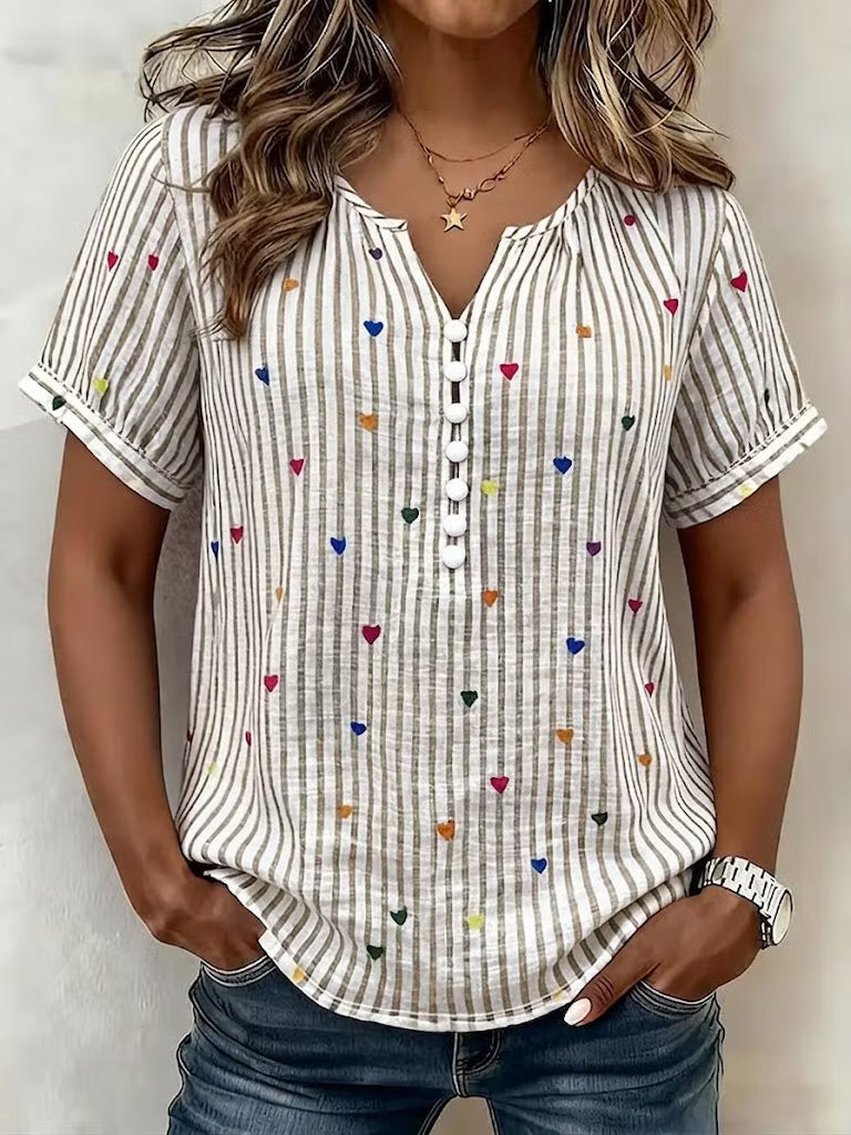 Penelope | Heart-Print Striped Blouse