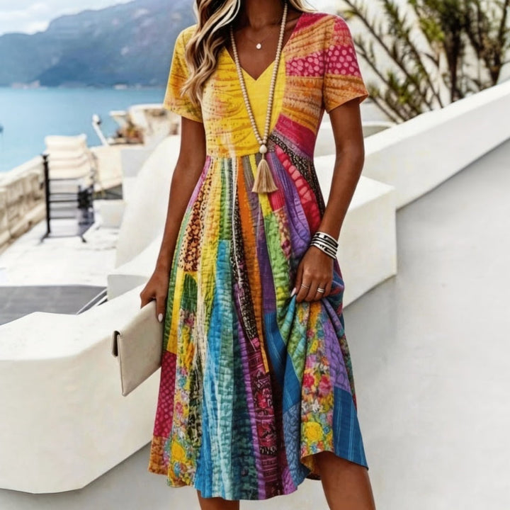 Fleur | Patchwork-Print Midi Dress