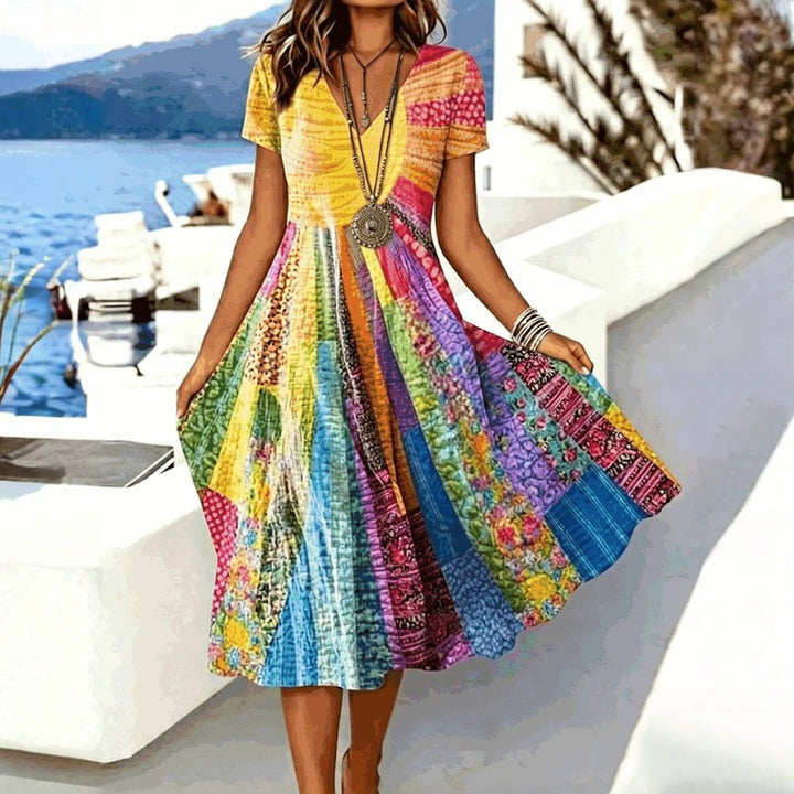 Fleur | Patchwork-Print Midi Dress