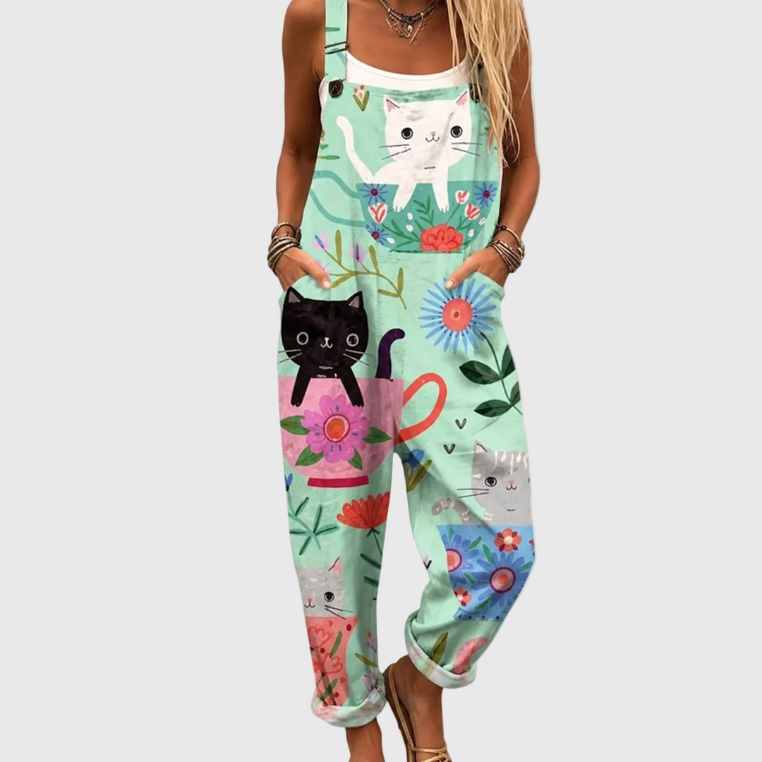 Tryphena | Playful Cat Print Jumpsuit